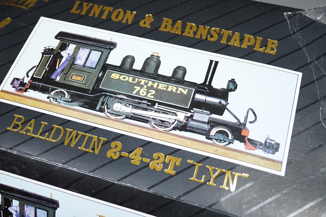 A boxed Bachmann Spectrum (Bachmann Big Haulers) G scale railway Lyndon & Barnstaple 2-4-2T Baldwin tank locomotive, Lyn